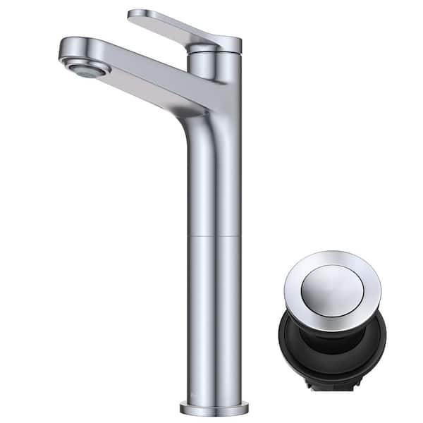 Indy Single Handle Vessel Sink Faucet in Chrome with Pop Up Drain and Supply Lines