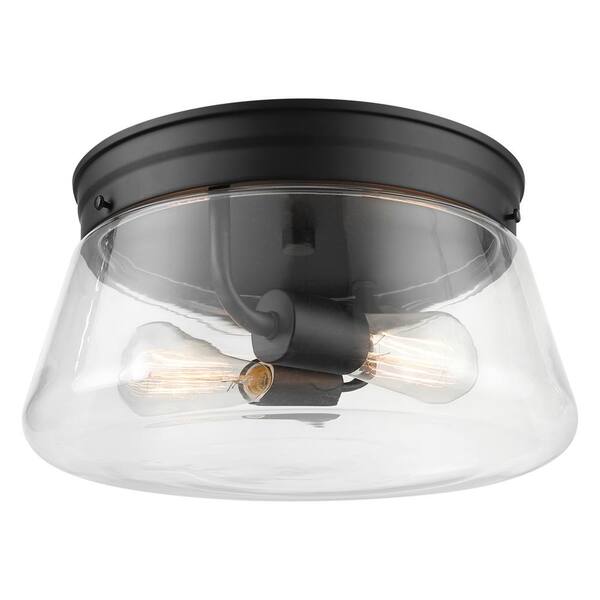 Globe Electric Aleyna 2-Light Matte Black Outdoor/Indoor Flush Mount Light with Clear Glass Shade