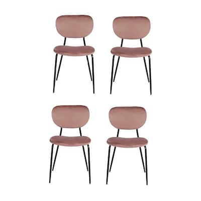 Fashion Simple Pink Velvet Fabric Upholstery Armless Kitchen Dining Chairs Side Chairs Accent Chairs (Set of 4)