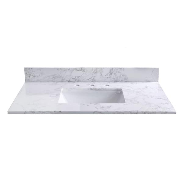 Hooseng 37 in. W x 22 in. D Engineered Stone Vanity Top in Carrara White with White Basin