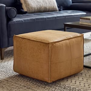 Vegan Leather Sienna Brown Square Pouf Ottoman