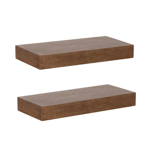 Kate and Laurel Havlock 8 in. x 18 in. x 2.25 in. Rustic Brown Wood Floating Decorative Wall Shelf With Brackets Without Cubbies