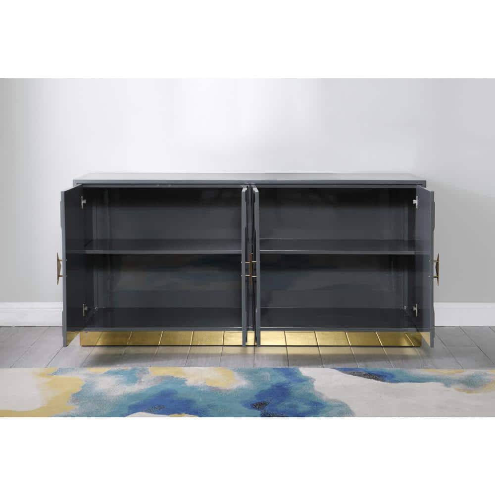 Babatunde 65" Gray Wood Sideboard with Gold Accents