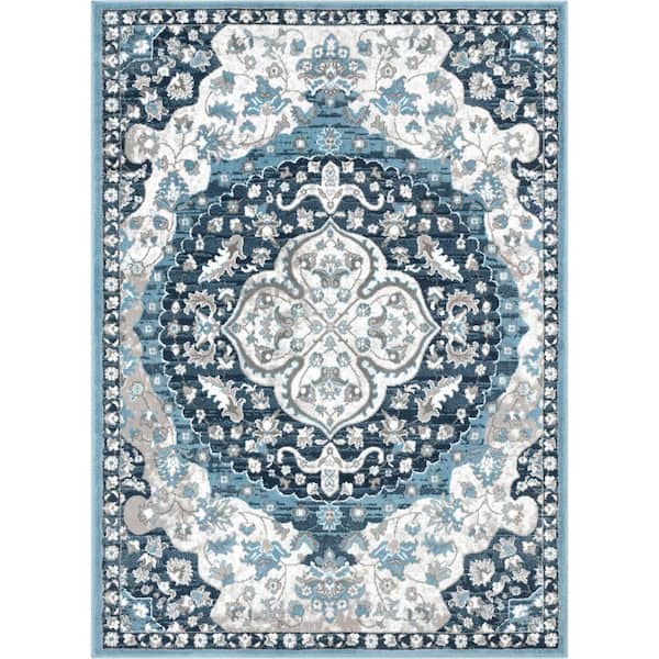 Well Woven Dulcet Granada Blue 3 ft. 11 in. x 5 ft. 3 in. Transitional Oriental Medallion Pattern Area Rug
