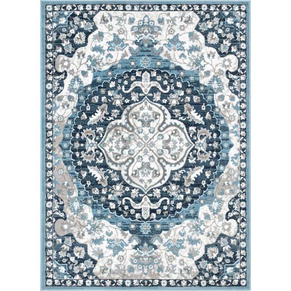 Well Woven Dulcet Granada Blue 9 ft. 3 in. x 12 ft. 6 in. Transitional Oriental Medallion Pattern Area Rug