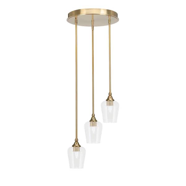 Unbranded Villa 60-Watt in. 3 Light New Age Brass Stem Pendant Light with 5 in. Clear Bubble Glass Shade, No bulbs included