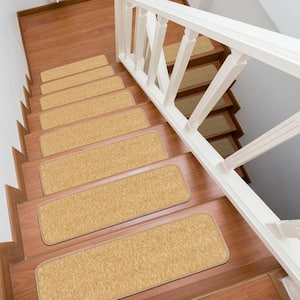 Solid Beige 26 in. x 8.5 in. Non-Slip Rubber Back Stair Tread Cover (Set of 15)