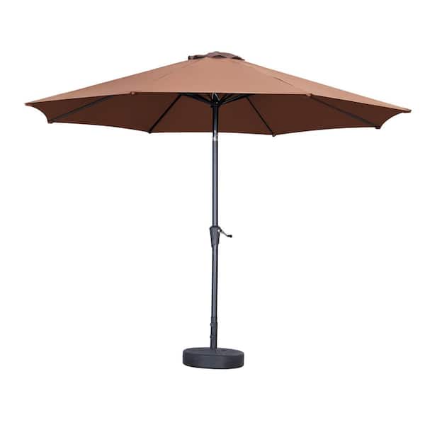 OVASTLKUY 11 ft. Market Outdoor Patio Umbrella with Push Button Tilt and Crank in Coffee with Base