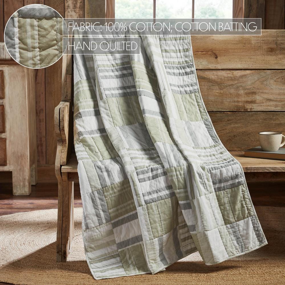Soft White and Khaki Cotton Patchwork Throw Blanket