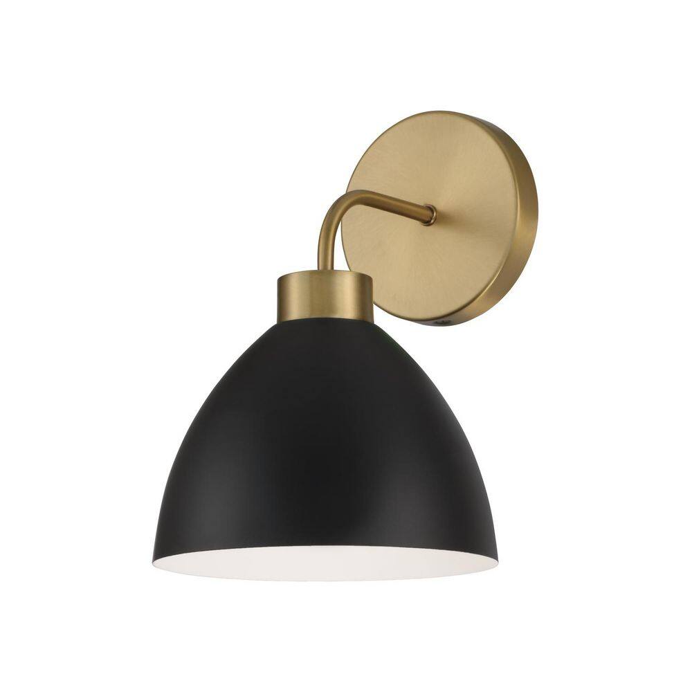 Ross Aged Brass and Black Metal Sconce with White Interior