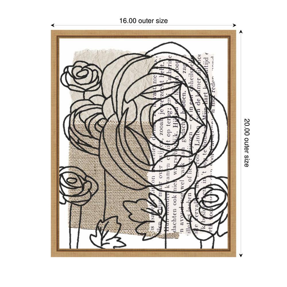Drawn Flowers II Abstract Canvas Art with Maple Frame
