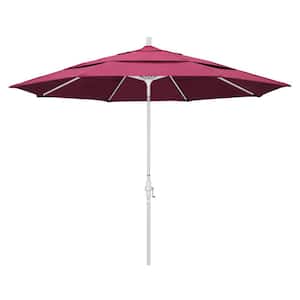 11 ft. Matted White Aluminum Market Patio Umbrella with Crank Lift in Hot Pink Sunbrella