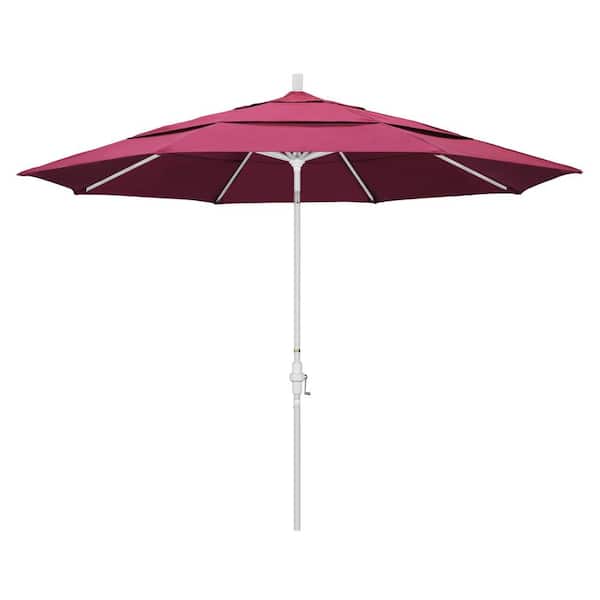 California Umbrella 11 ft. Matted White Aluminum Market Patio Umbrella with Crank Lift in Hot Pink Sunbrella