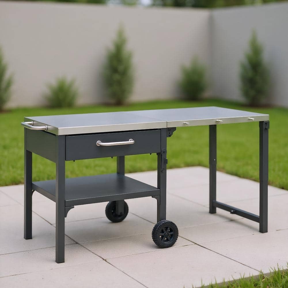 Gray Metal Outdoor Grill Cart with Foldable Top and Storage Space for Patio, Garden, Backyard price history on PriceWatchPro