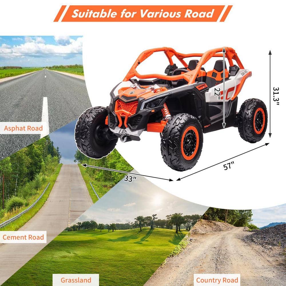 24V Orange Ride-On UTV with Remote Control and Music Player