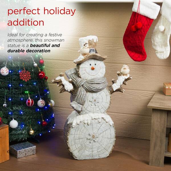 Alpine Corporation Woodcut Snowman Statue with Two Color Changing