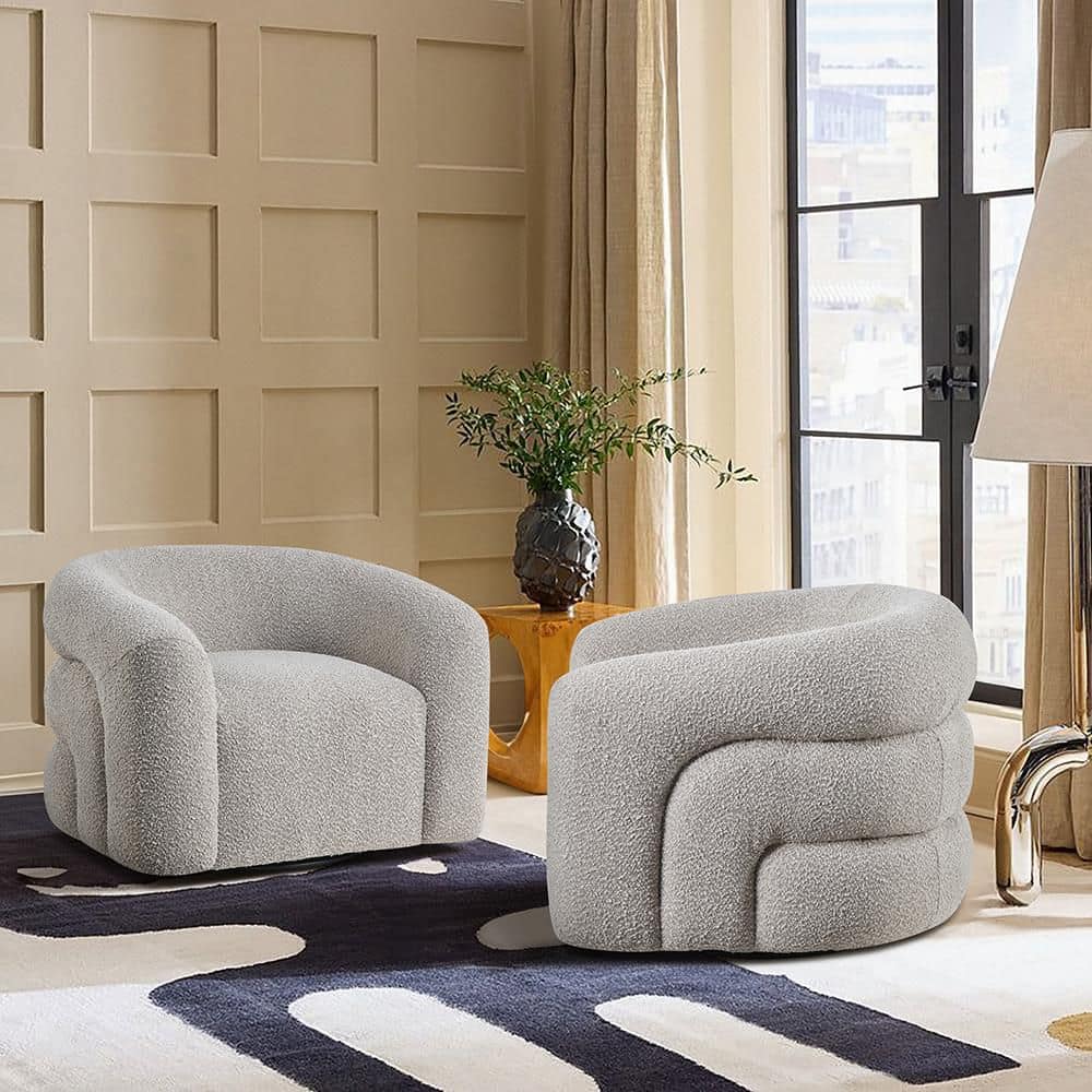 Adelina Boucle Upholstery Gray Swivel Arm Chair price history on PriceWatchPro