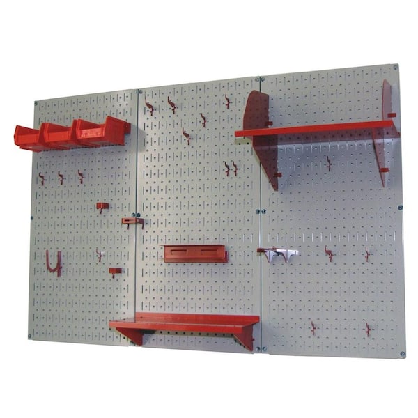 Wall Control 32 in. x 48 in. Metal Pegboard Standard Tool Storage Kit with Gray Pegboard and Red Peg Accessories