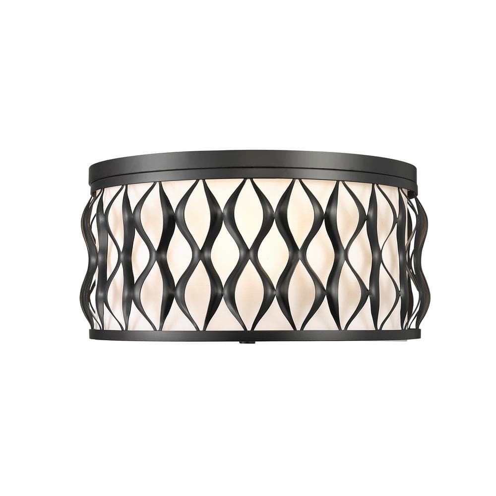 Harden 16.25 in. Matte Black Flush Mount with White Fabric Shade with No Bu