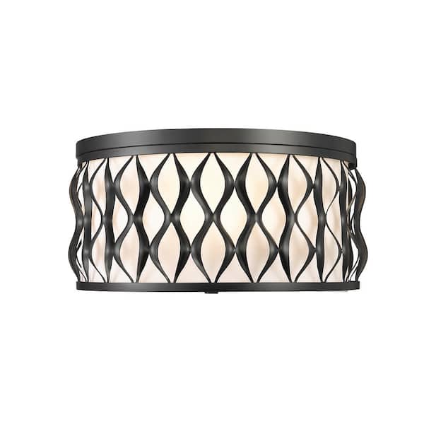 Unbranded Harden 16.25 in. Matte Black Flush Mount with White Fabric Shade with No Bulb Included