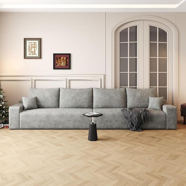 Modern Collection 140 in. Square Arm 4-Piece Corduroy Rectangular Deep Seat Upholstered Sectional Sofa in Gray