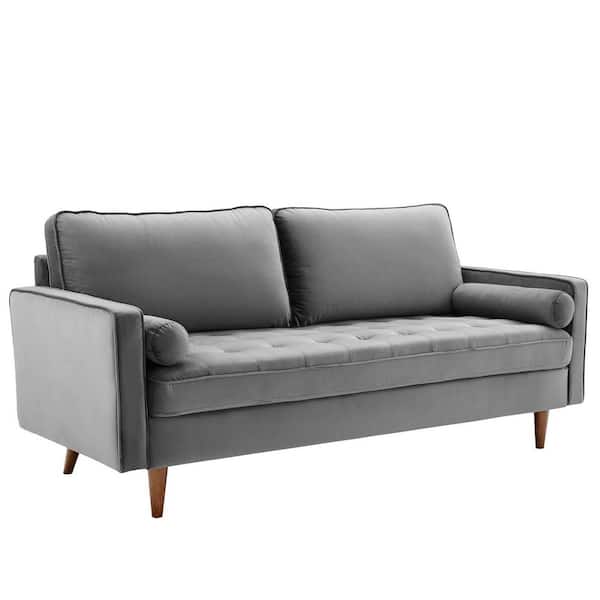 MODWAY Valour 73 in. Gray Velvet 3-Seater Tuxedo Sofa with Square Arms