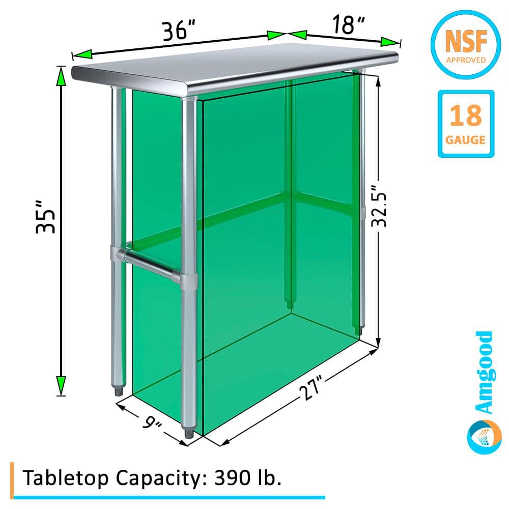 36" Stainless Steel Work Table with Galvanized Legs