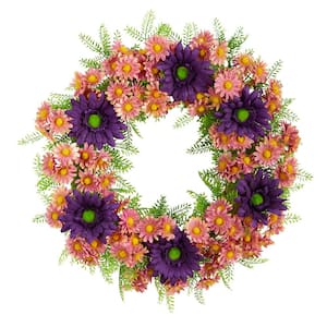 21 in. Mixed Daisy Artificial Wreath