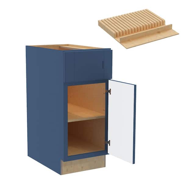 Home Decorators Collection Washington 15 in. W x 24 in. D x 34.5 in. H Vessel Blue Plywood Shaker Assembled Base Kitchen Cabinet Right Knife Block