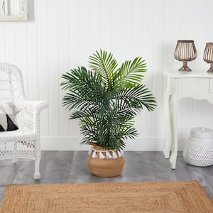 40 in. Green Areca Artificial Palm Tree in Handmade Natural Cotton Planter with Tassels UV Resistant (Indoor/Outdoor)