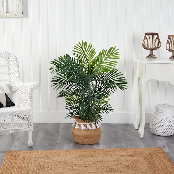 Nearly Natural 40 in. Green Areca Artificial Palm Tree in Handmade Natural Cotton Planter with Tassels UV Resistant (Indoor/Outdoor)