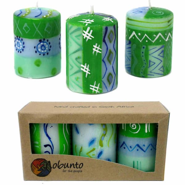 Unbranded Unscented Hand-Painted Green Votive Candles, Boxed Set of 3 (Farih Design)