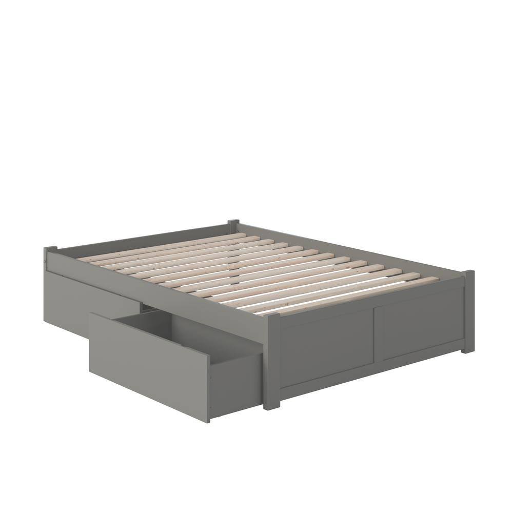 Grey Full Platform Bed with 2 Storage Drawers