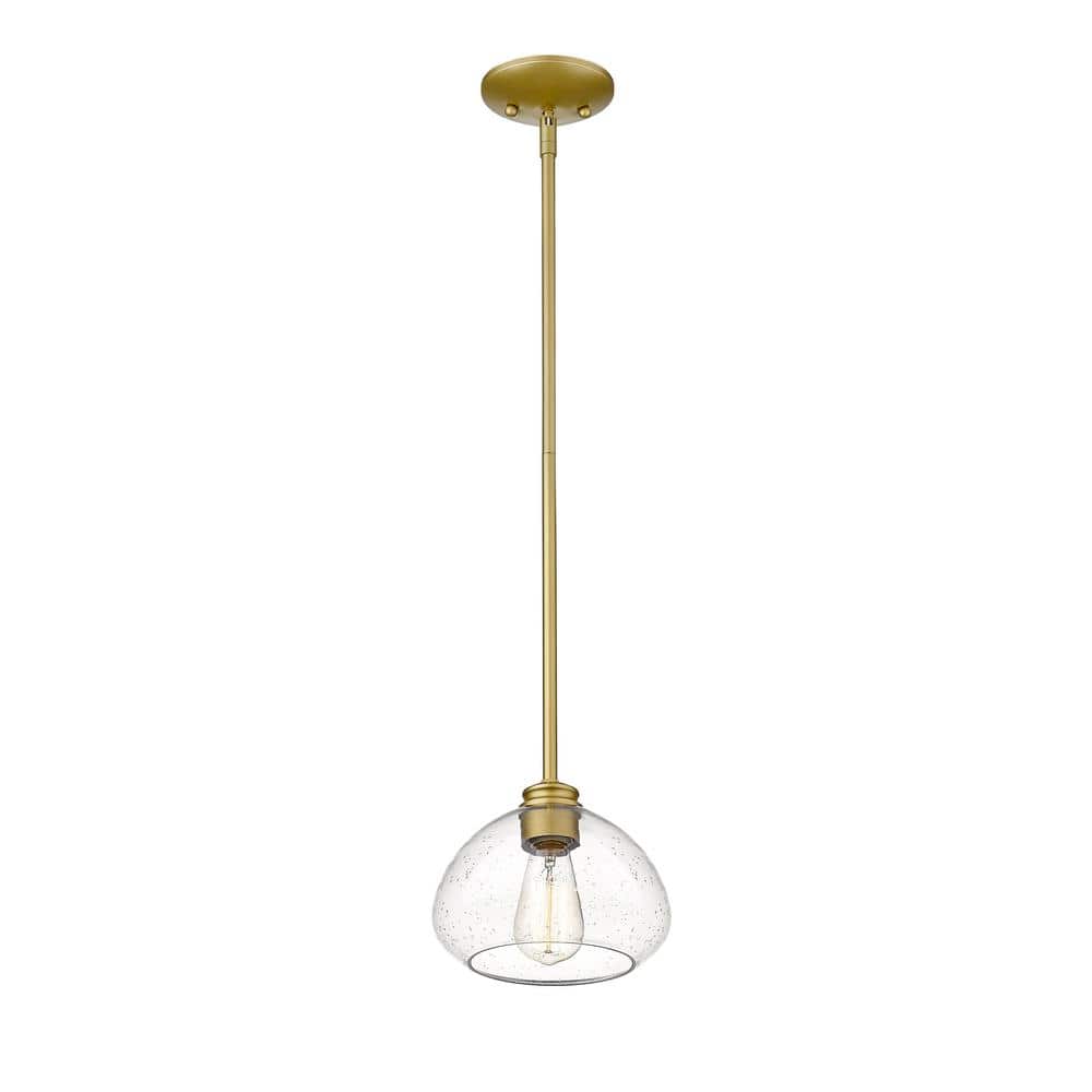 Satin Gold 8'' Mini Pendant Light with Seeded Glass Bowl