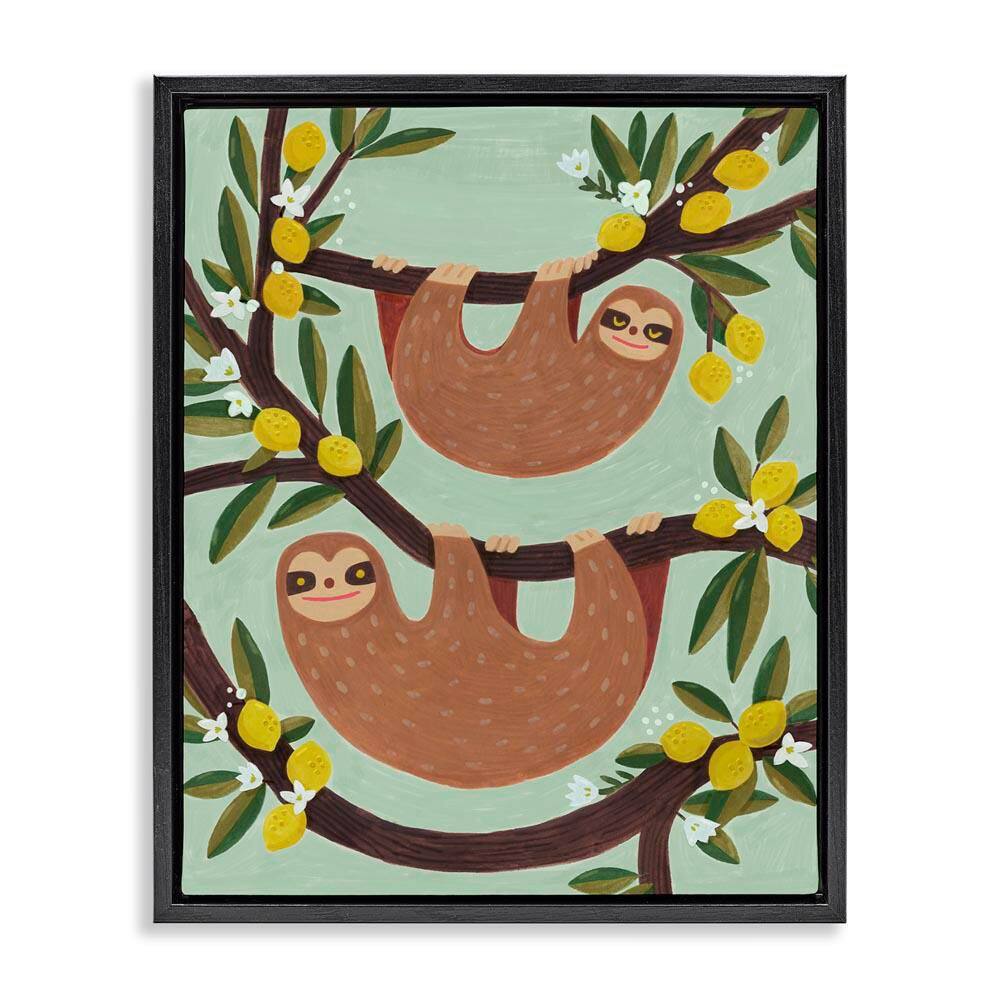 Sloths on Lemon Tree Branches by Irene Chan Black Floater Frame Animal Graphic Art Print 21 in. x 17 in. price history on PriceWatchPro