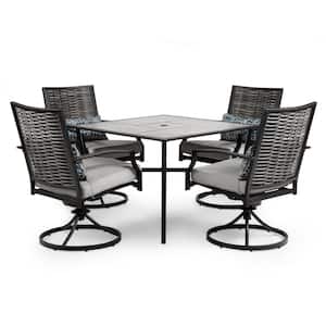 Sintra 5-Piece Metal Square Outdoor Dining Set And Swivel Chair with Gray Cushions