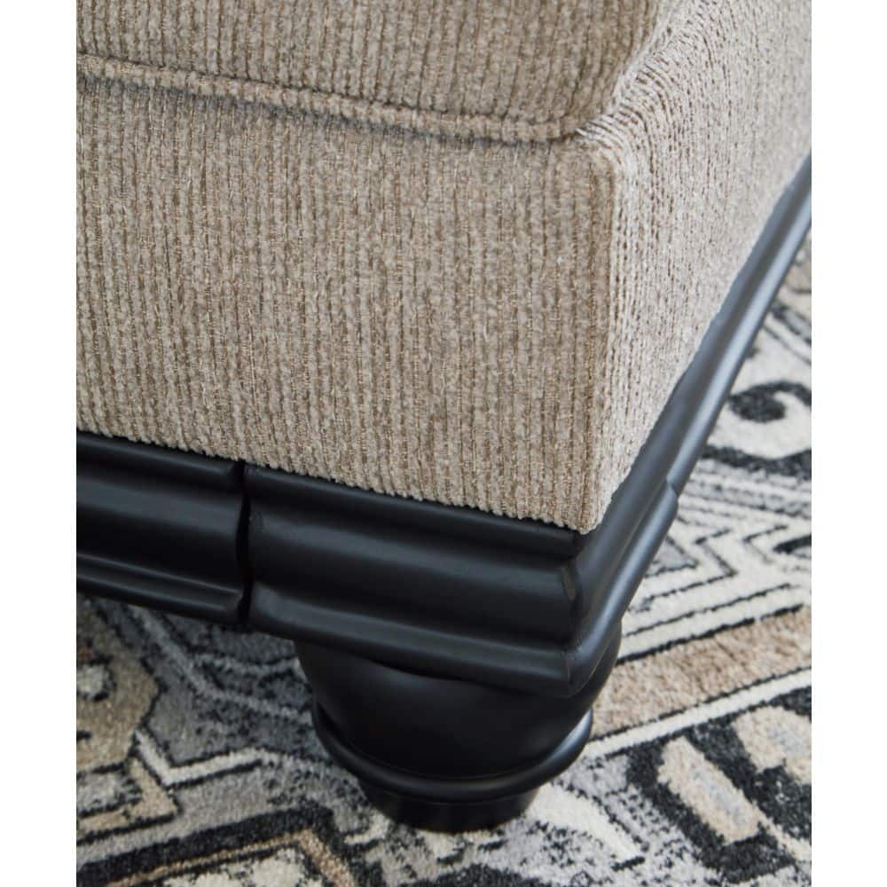 Elbiani Traditional Gray Fabric Ottoman with Matte Black Trim
