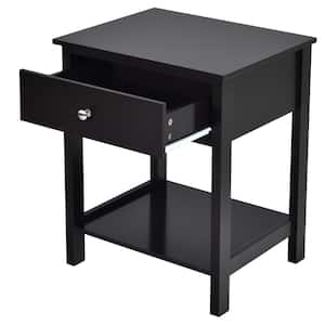 1-Drawer Black Nightstand with Drawer Storage Shelf Wooden Bedside Sofa Side Table 23 in. x 19 in. x 16 in. (H x W x D)