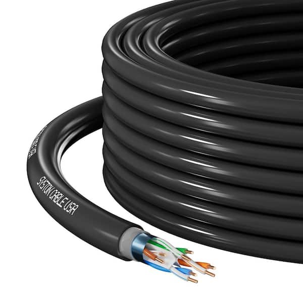 250 ft. Black Cat 6e Shielded Direct Burial Ethernet Internet Cable, 600 MHz Copper Outdoor Waterproof Dual-Layer Jacket