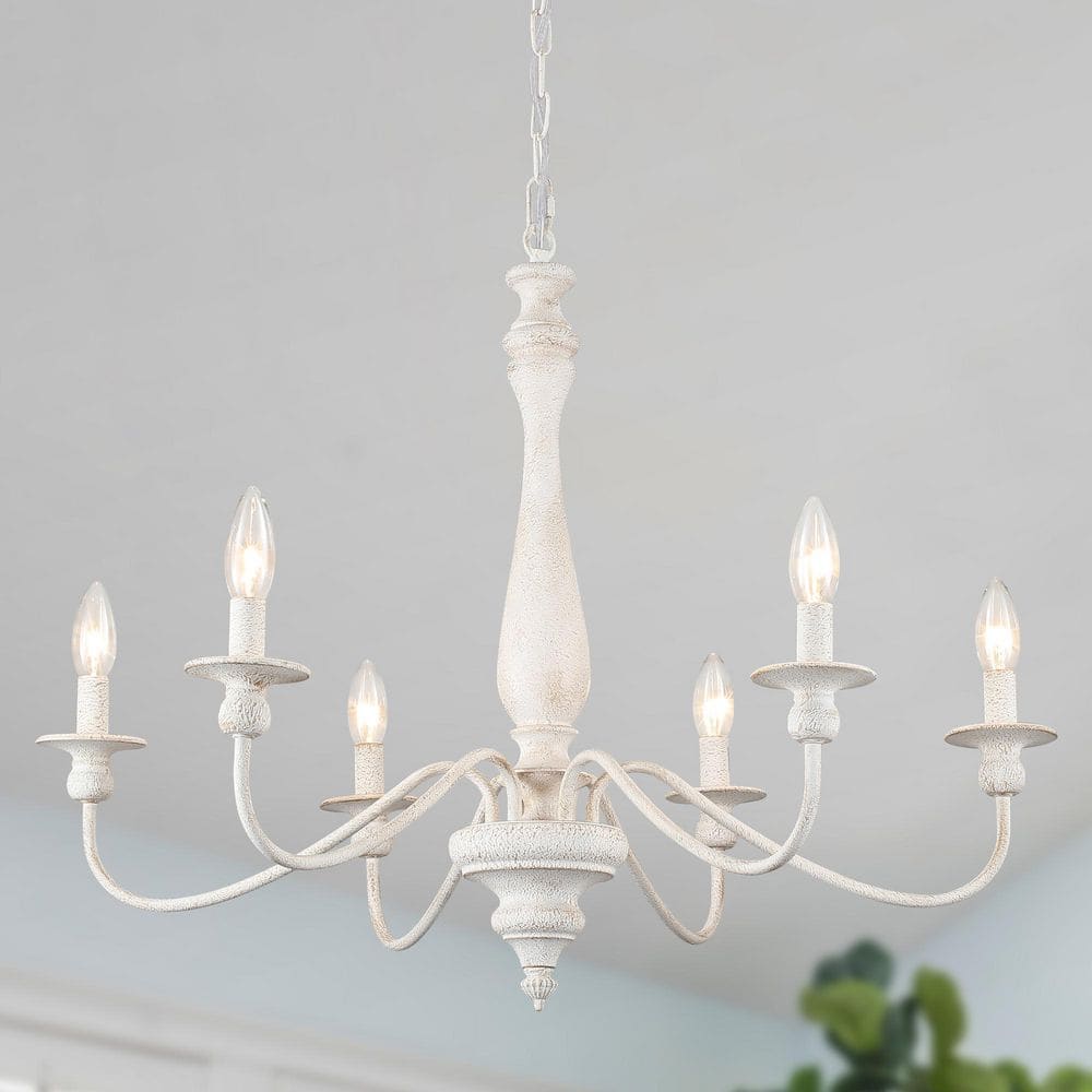 ADSENSTY 6-Light Yellow-Gray Wood Farmhouse Wood Chandelier Candle