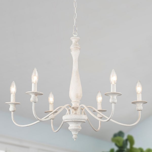 ADSENSTY 6-Light Yellow-Gray Wood Farmhouse Wood Chandelier Candle Style Linear Pendant Light