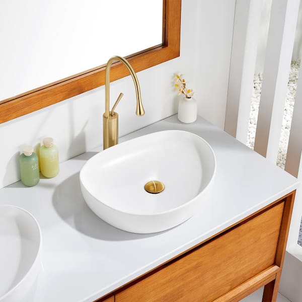 LUXIER Modern 20 in. Bathroom Ceramic Vessel Sink Art Basin in Matte White