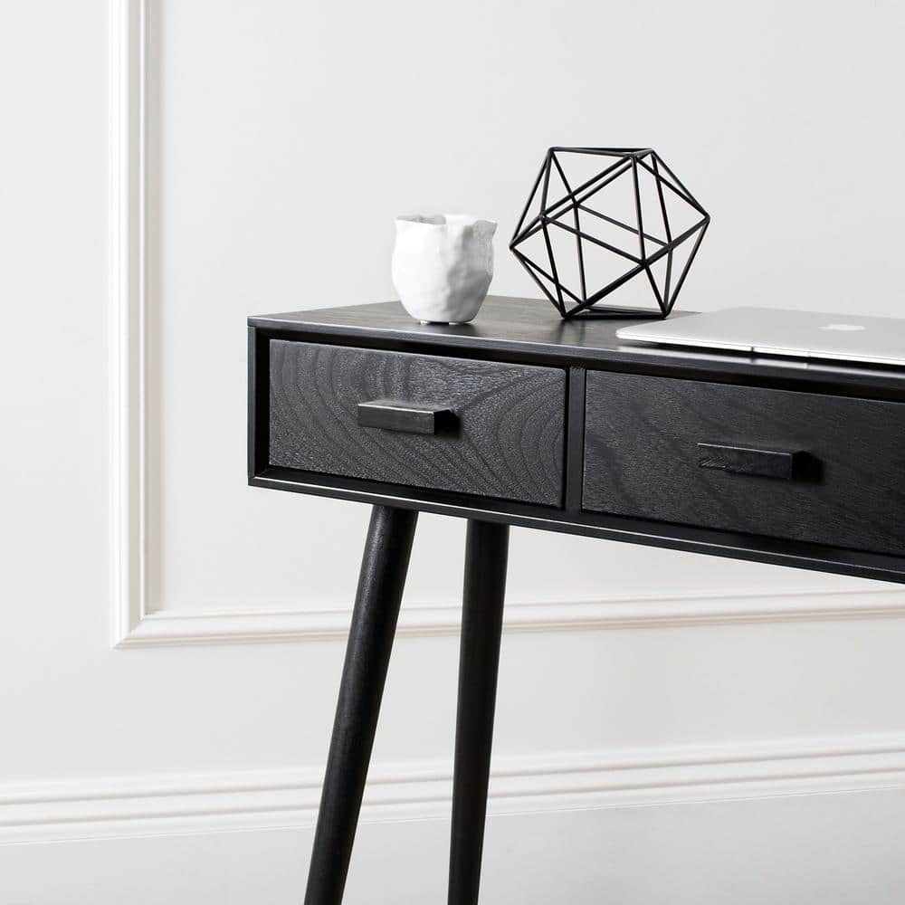 Transitional Black Rectangular Console Table with 3 Drawers