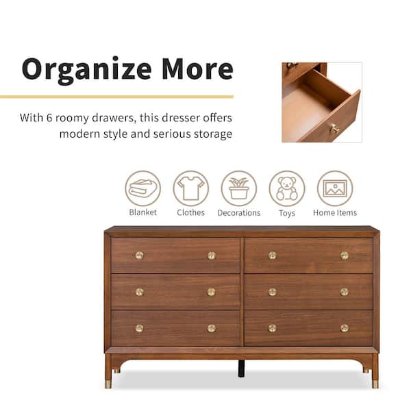 Furniture of America Forma Mid Century Walnut 6-Drawer 62 in. Wide