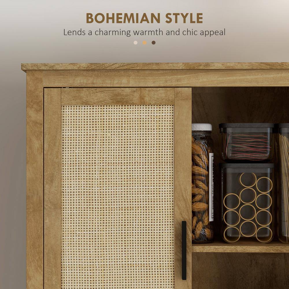 Natural Brown Rattan Kitchen Pantry Organizer with Adjustable Shelves