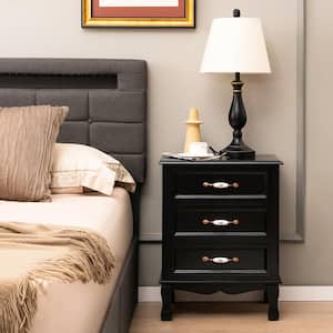 Black 2PCS 3 Drawers Nightstand Wood Sofa End Side Accent Furniture Table