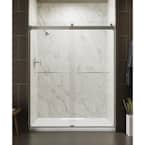 Levity 59.625 in. W x 74 in. H Frameless Sliding Shower Door in Matte Nickel with Towel Bar
