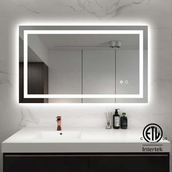 Classic 40 in. W x 24 in. H Rectangular Frameless Anti-Fog LED Light Wall  Bathroom Vanity Mirror Front Light