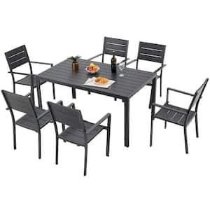Black 7-Piece Aluminum Rectangular Table Outdoor Dining Set