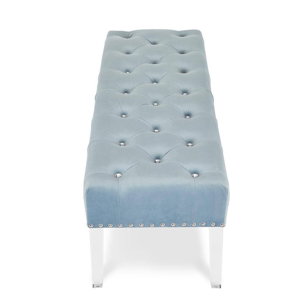 Vivian 49'' Light Blue Velvet Tufted Bench with Acrylic Legs